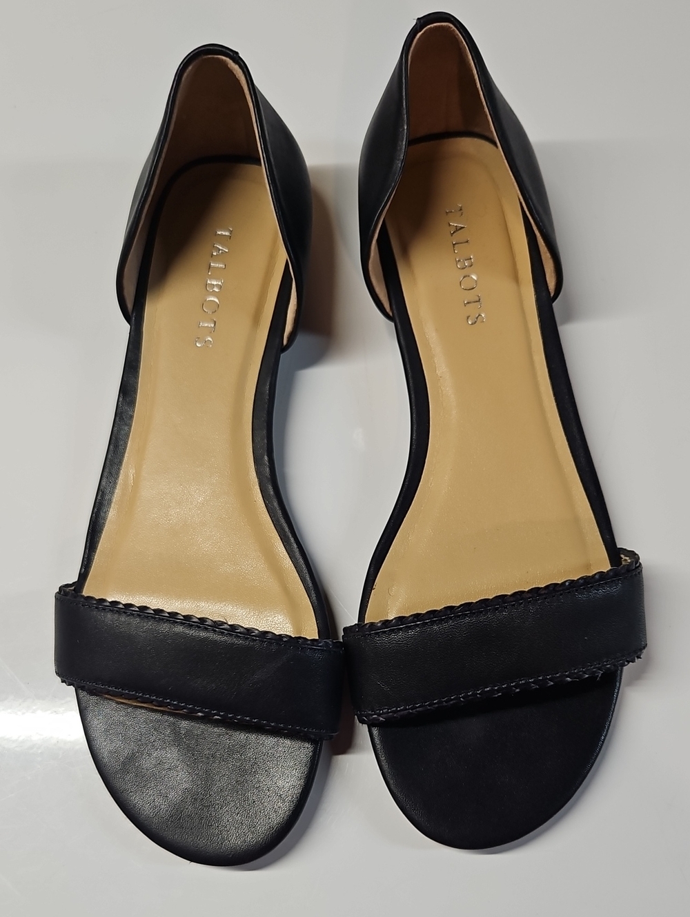 Talbots Navy Blue Leather  D'Orsay Flat Sandals Size 8.5